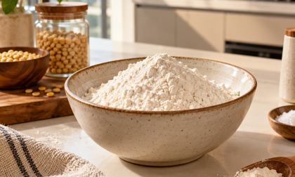Flour in a ceramic bowl