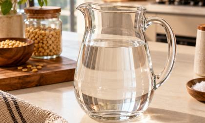 A glass jug of water